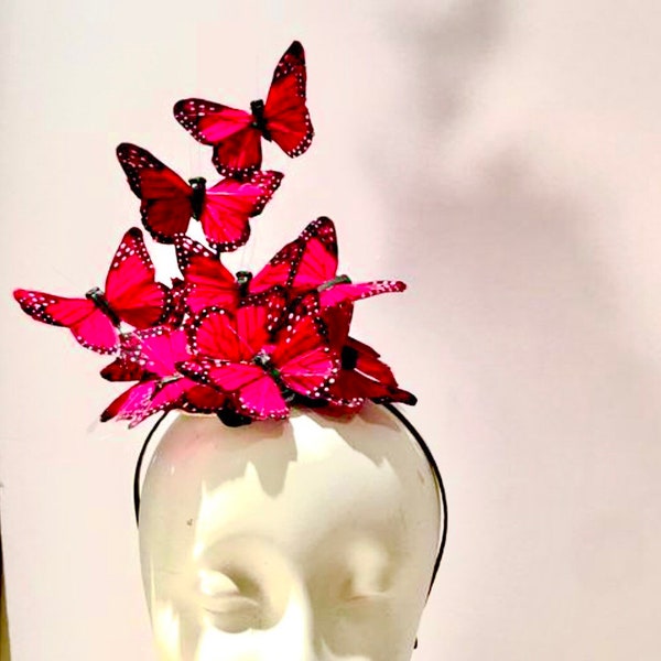 Red Fascinator- Butterfly Hat - Derby