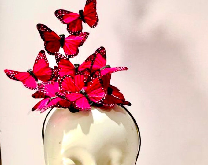 Red Fascinator- Butterfly Hat - Derby