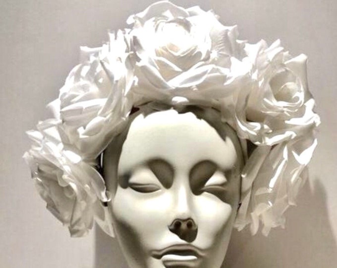 White Rose headpiece- All white Party- Flower headdress