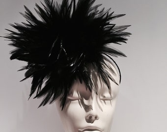 Black Fascinator- Feather headpiece- Polo- Wedding