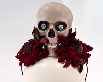 Skull headband  -Day of the Dead- Halloween headband -Día de Muertos- Vintage flowers -Skull headpiece- costume