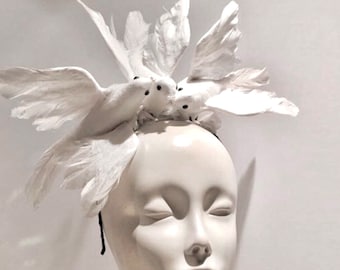 White Fascinator- Diner en Blanc- Wedding - Bird headpiece