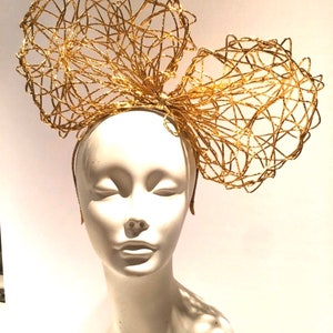 Gold Bow Fascinator Headband- Large Metallic Headpiece