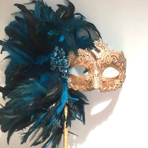 Mask on a Stick- Feather Mask- Mardi Gras