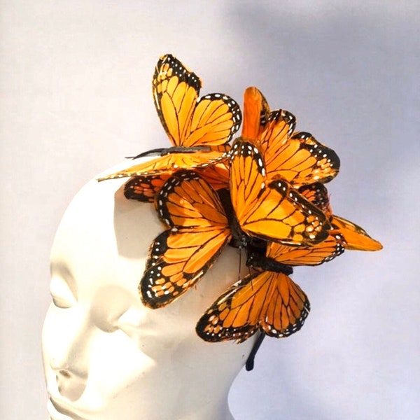 Orange fascinator- Butterfly Hat- Derby Day- Mad Hatter- Wedding