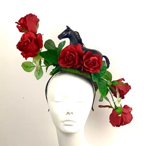 Horse Fascinators- Derby hat- Red Rose fascinator- Polo Match