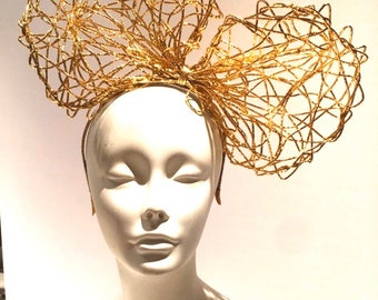 Gold Bow Fascinator Headband- Large Metallic Headpiece