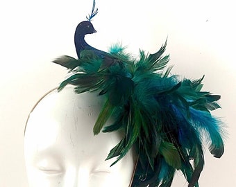 Peacock Fascinator Hat- Racing fashion- lunch hat- Derby
