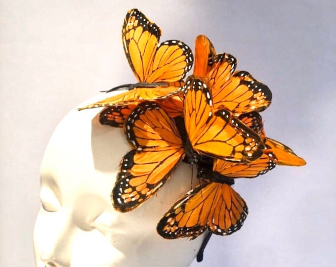 Orange fascinator- Butterfly Hat- Derby Day- Mad Hatter- Wedding