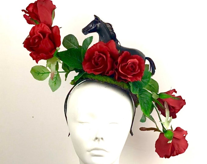 Horse Fascinators- Derby hat- Red Rose fascinator- Polo Match