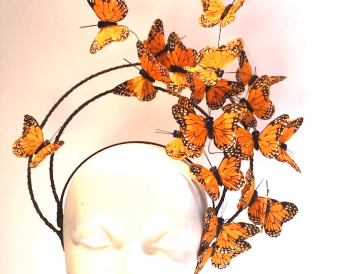 Orange fascinator- Butterfly Hat- Derby- Ladies Luncheon
