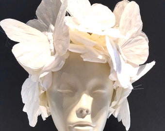 Butterfly Headband- Flower Fascinator- White headpiece