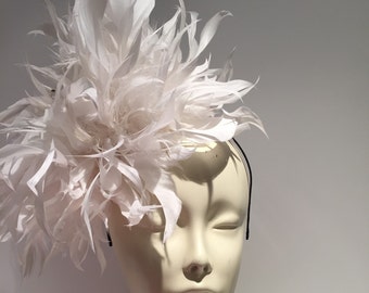 White Fascinator- White Derby Hat- Polo Fascinator- Wedding- White Feather Fascinator- Diner en Blanc- Kentucky Derby- Tea party- Ladies