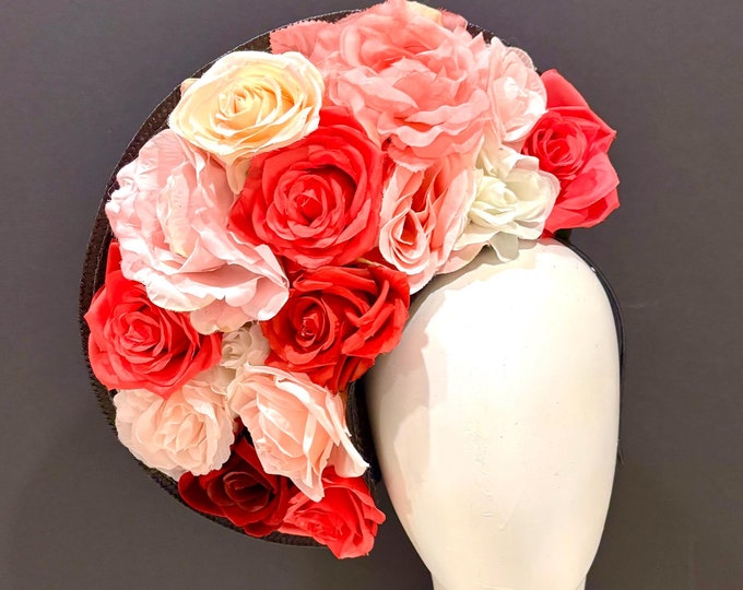 Red pink Fascinator -Kentucky Derby- Hat Lunch -Tea Party