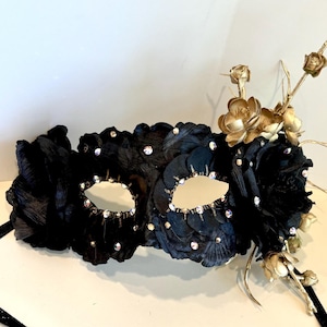 Masquerade mask- Black and white Ball- Flower Mask- Mardi Gras- New Years
