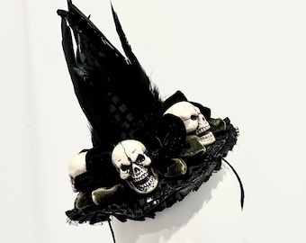 Witch Hat Fascinator- Skull Hat- Day of the Dead