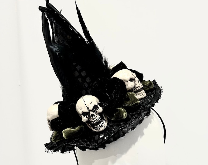 Witch Hat Fascinator- Skull Hat- Day of the Dead