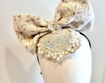 Bow fascinator- linen Derby headband - Classic