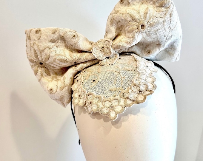 Bow fascinator- linen Derby headband - Classic
