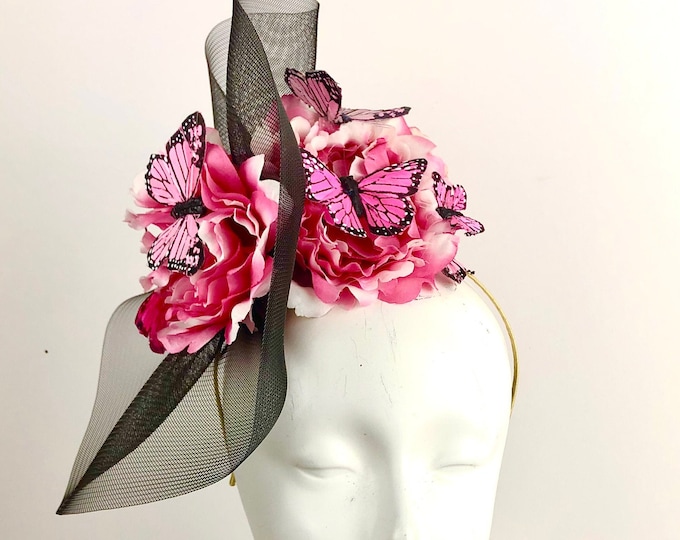 Pink Fascinator- Butterfly Headpiece -Wedding -Horse Race