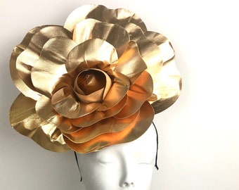 Gold Rose Fascinator- derby- Flower headpiece- Made and ships in 1-2 days
