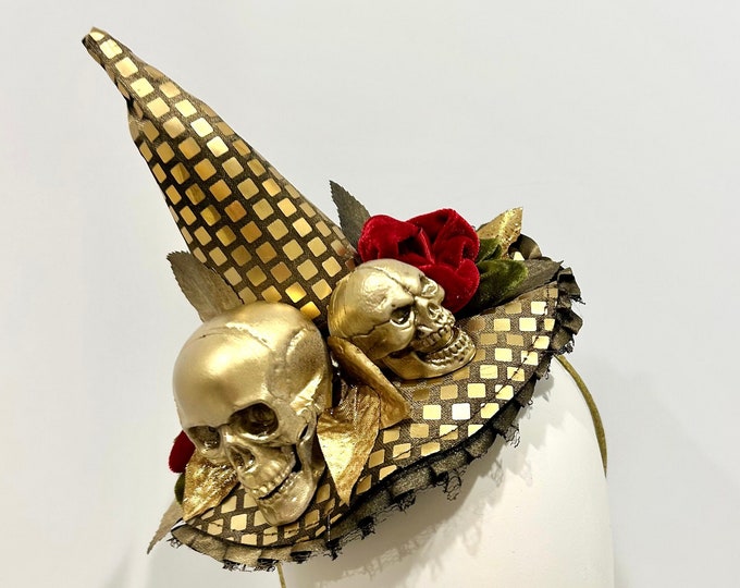 Gold Hat Fascinator- Skull Hat- Day of the Dead