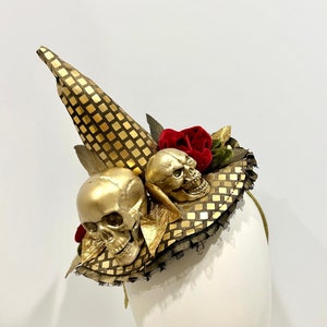 Gold Hat Fascinator- Skull Hat- Day of the Dead