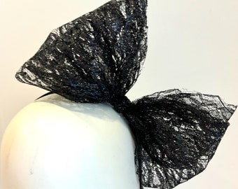 Black lace Bow Fascinators -Derby- Black Sparkle Bow Fashion Headband