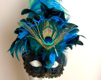 Blå maskeradmask - påfågelmask