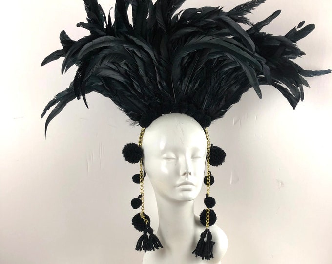 Pompom headpiece- Black Feather Headdress