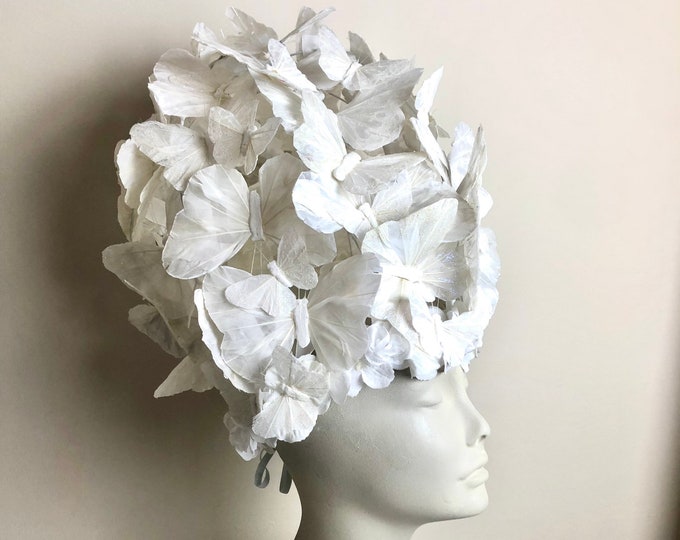 White Butterfly Headpiece- Vintage style Headdress- Kentucky Derby