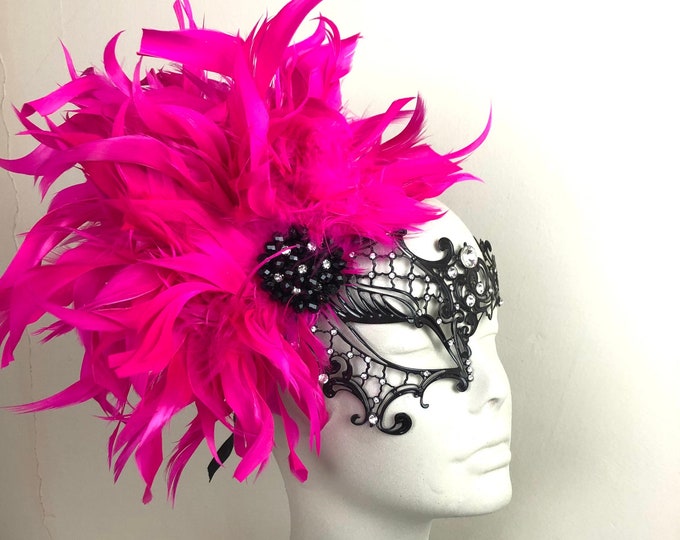 Hot Pink Masquerade Mask- Feather Mask