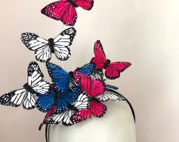 Butterfly Fascinator- Red white and blue headband- USA