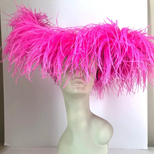 Pink Fascinator Hat - Large brim Ostrich Fascinator- Wedding- Racing Fashion