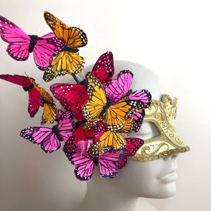 Butterfly mask- Pink orange red Masquerade party- Mardi Gras