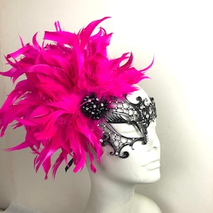 Hot Pink Masquerade Mask- Feather Mask