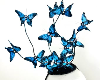 Blue Butterfly Fascinator Hat  -Tea party- Derby- Wedding