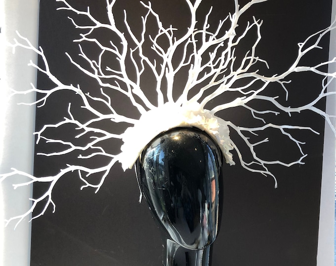 White fascinator- Nature Headpiece- Mad Hatter- Branch headdress