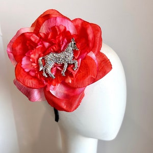 Red Horse Fascinator- Derby headband- Rhinestone fascinator- Polo