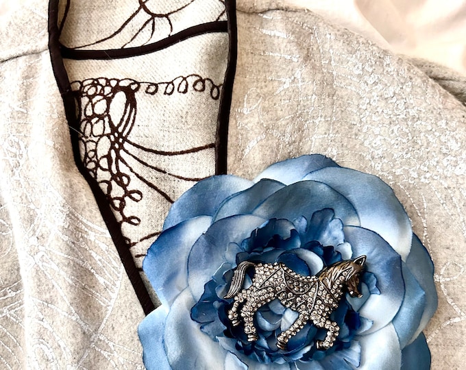 Horse Flower Pin- Derby Brooch- Rhinestone Horse Pin for Jacket or for a Hat