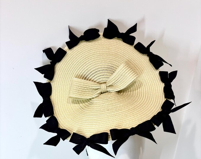Bow straw hat- Fascinator- Derby- Hat lunch- Tea party