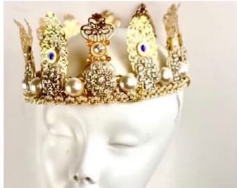 Gold crown- Birthday headband- Pearl and gold headpiece