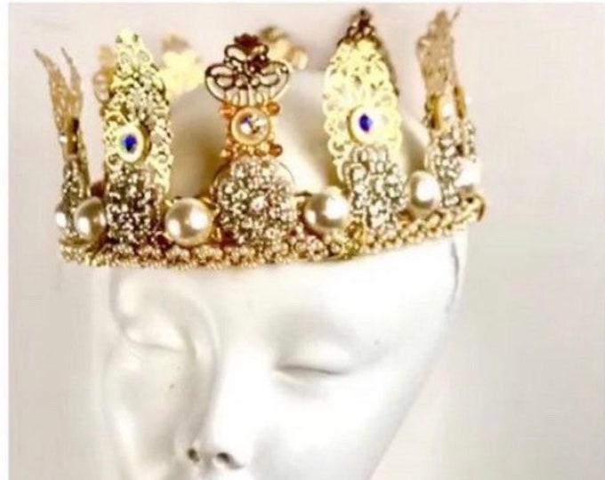 Gold crown- Birthday headband- Pearl and gold headpiece