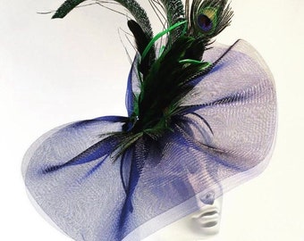 Black and Blue Fascinator- Peacock Hat -Derby