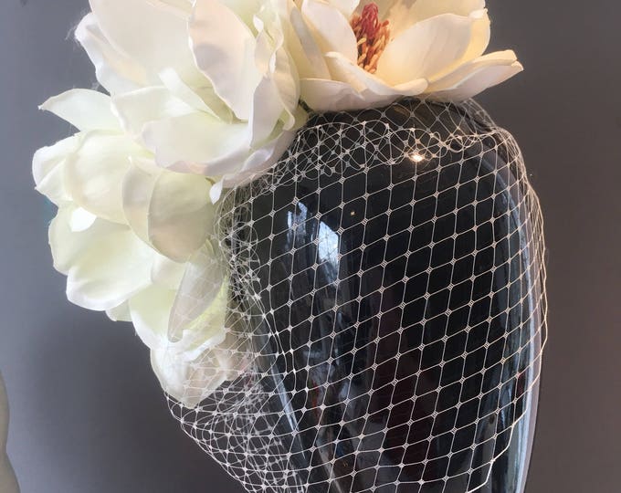 Ivory Fascinator with veil- Magnolia Headband- Wedding- Tea Party