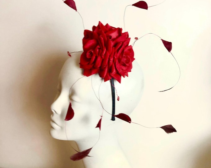 Rose Fascinator headband- Weddings- Derby- Rose Flower Headpiece