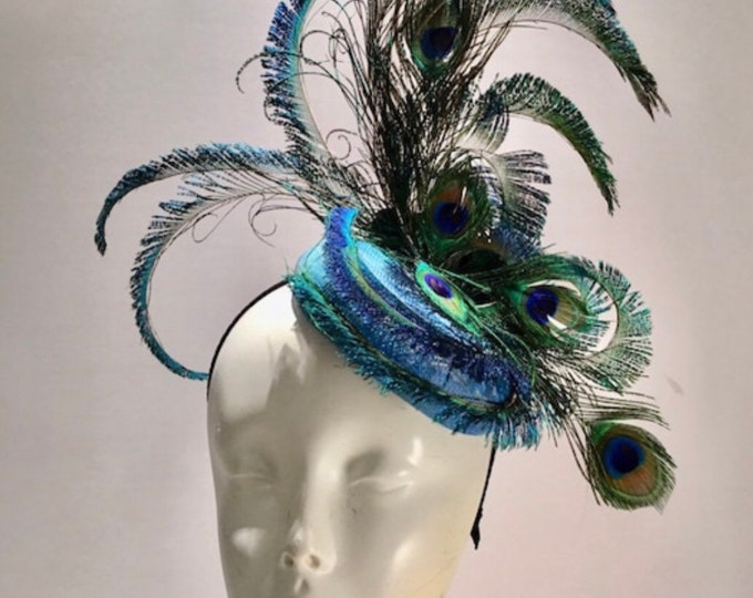Peacock Fascinator- Navy Hat- Derby