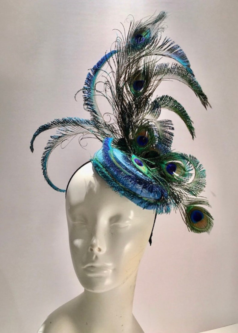 Peacock Fascinator- Navy Hat- Derby image 1