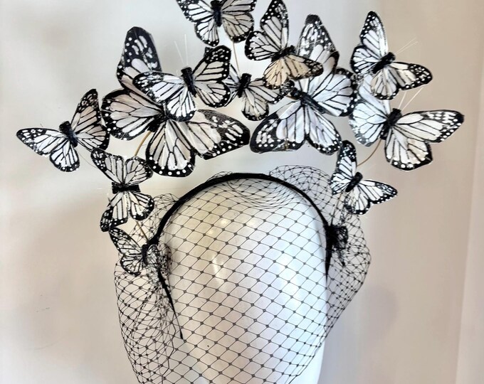 Butterfly Fascinator with veil- Derby- Wedding -Easter
