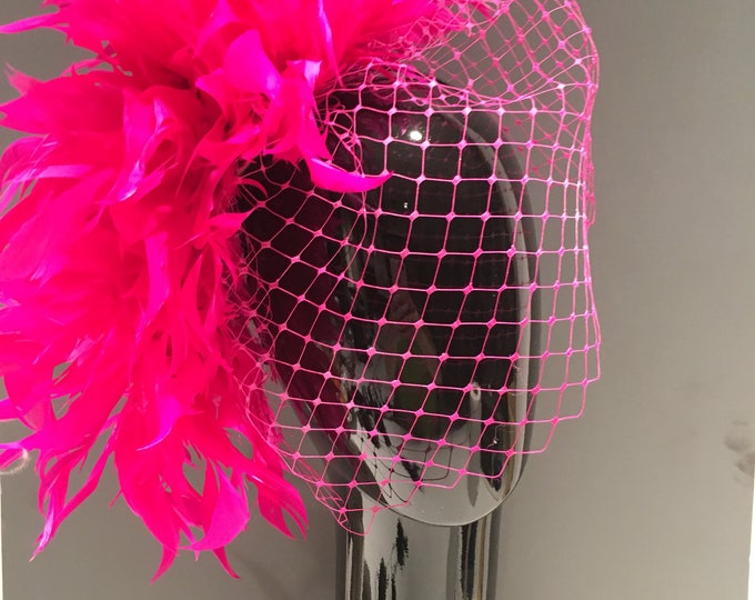 Pink Fascinator- Veiled hat- Wedding-